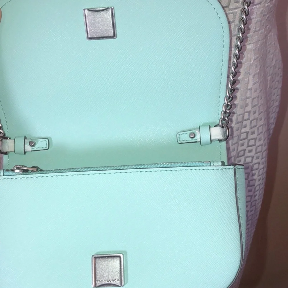TORY BURCH Emerson Top Handle Crossbody Soft Aqua With Silver Embellishment NWT - Picture 4 of 11